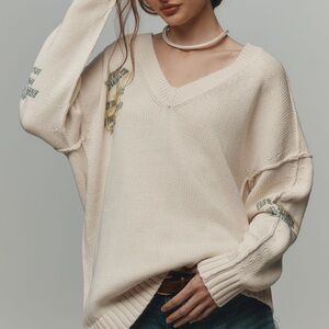 Anthropologie Cream V-Neck Relaxed Knit, sample